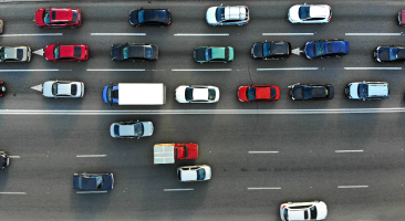 Looking down at street with cars